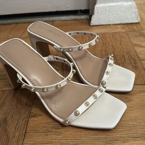 The Drop Women's Avery Square Toe Two Strap High Heeled Sandal